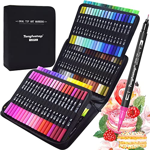 Tongfushop Rotulador Doble Punta, 120 Colores Acuarelables para Niños y Adultos Dibujo, Caligrafía, Lettering, Bullet Journal