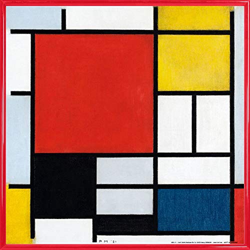 1art1 Piet Mondrian Póster Impresión Artística con Marco (Plástico) - Composición Con Plano Grande En Rojo, 1921 (40 x 40cm)