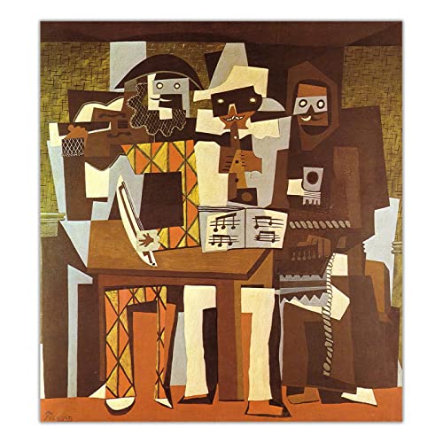 Réplicas de pinturas famosas. Impresión artística famosa y cartel. Pablo Picasso. Tres músicos.Para la decoración de la pared del hogar-70x77cm sin marco