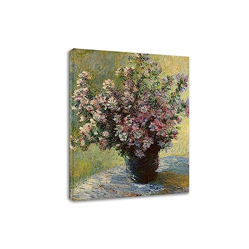 DHAEY Cuadros flores para sala de estar. Ramo de malva de Claude Monet. Reproducción de pinturas. Lienzo Pintura para pared lienzo envuelto 60x80cm