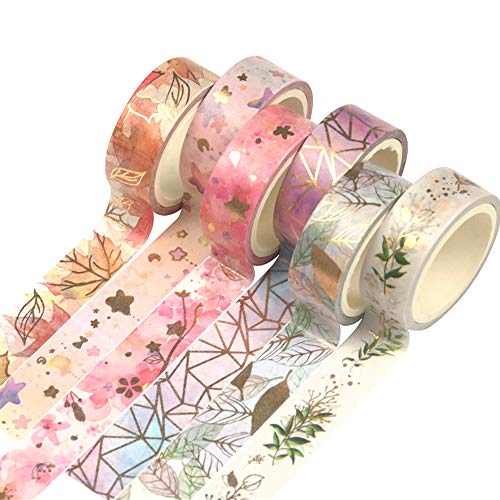 Yubbaex Washi Tape Set cinta adhesiva decorativa Washi Glitter Adhesivo de Cinta Decorativa para DIY Crafts Scrapbooking 6 Rollos x 15MM De ancho