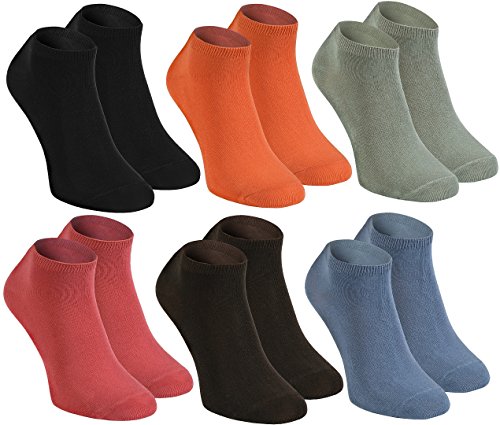 Rainbow Socks - Hombre Mujer Calcetines Cortos Colores de Bambu - 6 Pares - Negro Naranja Oliva Marrón Vaquero Frambuesa - Talla 36-38