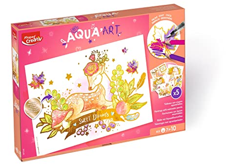 Lápices Acuarelables - Maxi Set Aqua Art - Juego de Dibujos para Colorear - Diseños Tamaño A4 con Efecto Metalizado - Incluye 18 Lápices de Colores y un Pincel - 297 x 210 mm - Maped