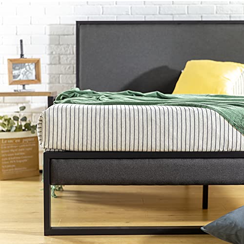 ZINUS Christina 36 cm Bastidor de cama con plataforma y cabecero tapizado, somier de listones de madera, fácil montaje, 135 x 190 cm, gris