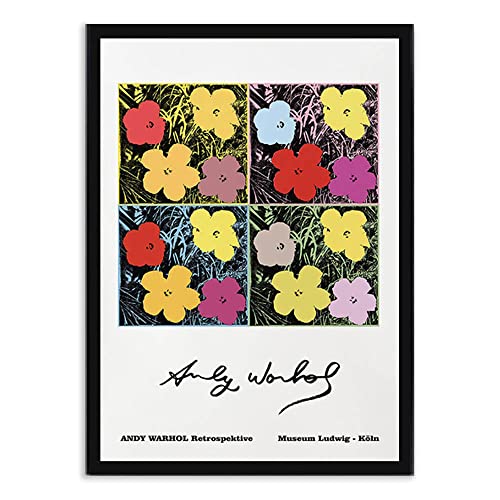 Andy Warhol Famosos Pared Arte Colorido PláTano Flor Poster Pop Arte Ganado Lienzo Pinturas CláSico Obra De Arte Cuadro Moderno Impresiones Sala De Estar Decoracion E1 /Negro A4 Con marco