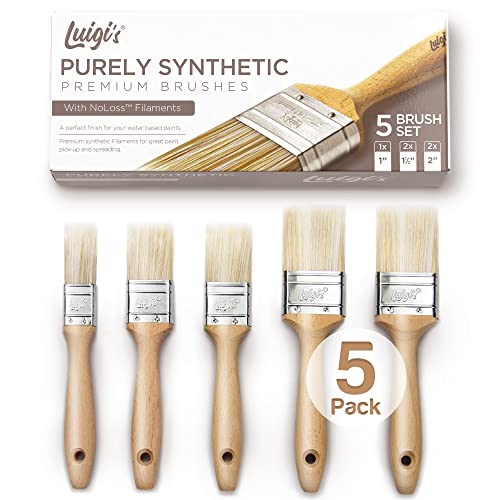 Luigi's Set de brochas madera sintéticas | 5 brochas para pintar y bricolaje | Kit de brochas para pintura y barniz| Pinceles, paletinas para pintar paredes, vallas, muebles y terrazas