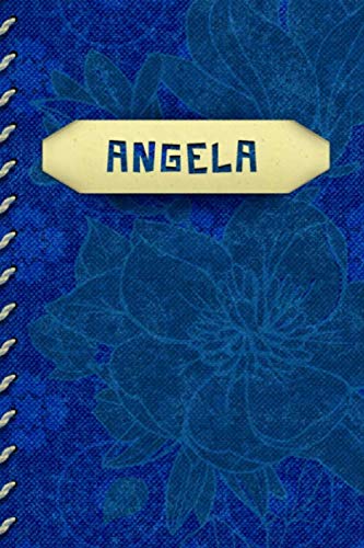 ANGELA: Personalized Sketchbook and Notes for ANGELA | Beautiful Cobalt/Royal Blue Color Cover with Muted Flowers in Background | Realistic Look Faux ... ANGELA Looks Like It's Tucked into the Cover