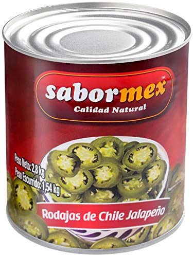 SABORMEX Chile Jalapeño en Rodajas, Producto Natural Sin Conservantes ni Colorantes, Vegano, Bote de 2,8 kg