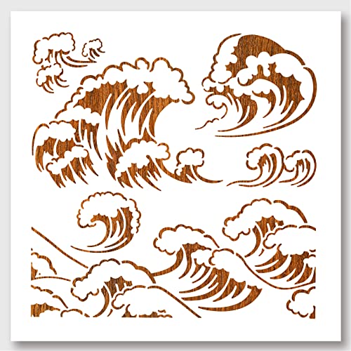 NBEADS Wave Stencils para pintar, 30×30cm Reutilizables Waves Drawing Stencils Ocean Sea Wave Plantillas DIY Art and Craft Plantillas para pintar en madera Lienzo Papel Muebles Pared
