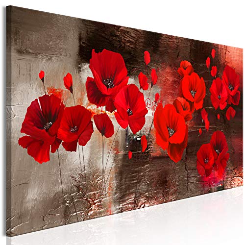 murando Cuadro en Lienzo Amapolas 135x45 cm Impresión de 1 Pieza Material Tejido no Tejido Impresión Artística Imagen Gráfica Decoracion de Pared - Flores Textura como pintado rojo oro b-A-0796-b-a