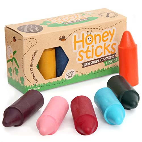 Honeysticks Ceras de Colores 100% Pura Cera de Abeja (12 Unidades) Naturales, No Tóxicas, Seguras para Niños, Hechas a Mano en Nueva Zelanda, para Mayores de 1 Año