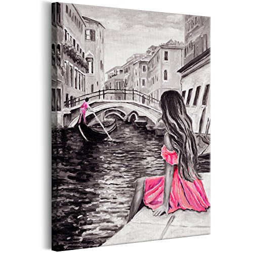 murando Cuadro en Lienzo Venecia rio 60x90 cm - 1 parte Impresión en Material Tejido no Tejido Impresión Artística Imagen Gráfica Decoracion de Pared – como pintado mujer rosa d-B-0218-b-a