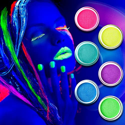 Beteligir 6 colores activado por agua delineador de ojos paleta líquido delineador de ojos colorido conjunto, pintura de cara de neón UV pintura corporal brillante, gel de ojos a base de agua (01)