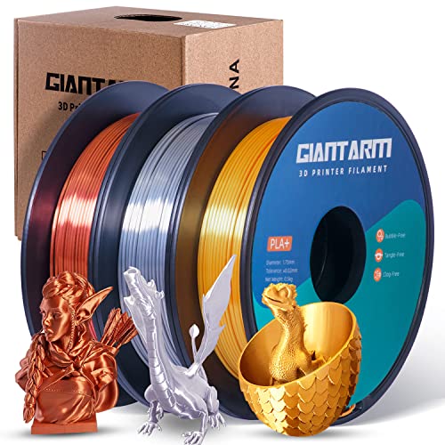 GIANTARM Filamento PLA 1.75 mm,impresora 3D Filamento Seda PLA,3 bobinas 0.5 kg por bobina (color oro, plata y cobre)