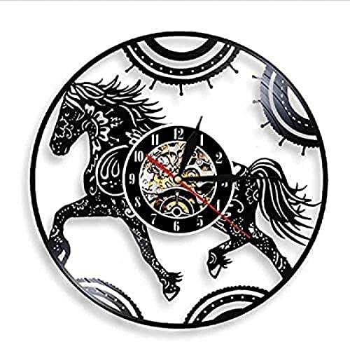 12 Pulgadas Diseño Moderno Floral Mandala Caballo Reloj Mandala Zentangle Caballo Arte de la Pared Reloj de Pared Ecuestre Animales Disco de Vinilo Reloj de Pared Decorativo