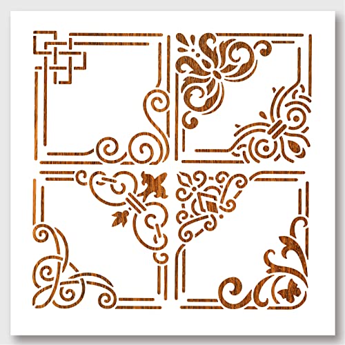 NBEADS Plantilla para pintar esquinas, Plantillas de PET reutilizables para pintar bordes cuadrados DIY Art Craft Painting Wall Cut Stencils 30×30cm for Painting on Wood Canvas Paper Furniture Wall