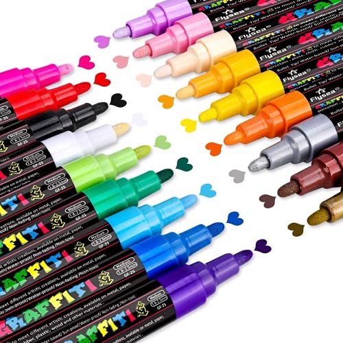 Emooqi Marker Pen Rotuladores Metálicos de Colores 18 Multicolor Marcador Pens, para Cualquier Superficie, Fabricación de Tarjetas Álbum de Bricolaje,Rotuladores de Pintura Acrílica