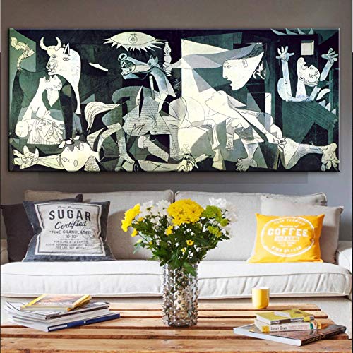 Picasso Guernica Pinturas de arte famosas Impresión en lienzo Impresiones de arte Reproducciones de obras de arte de Picasso Cuadros de pared Decoración para el hogar 20X40cm Sin marco
