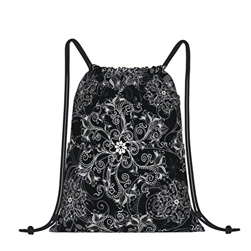 Bolsas con cordón, mochila deportiva con patrón de mandala negro, mochila de viaje con cordón para hombres y mujeres, como se muestra, talla única, #1141