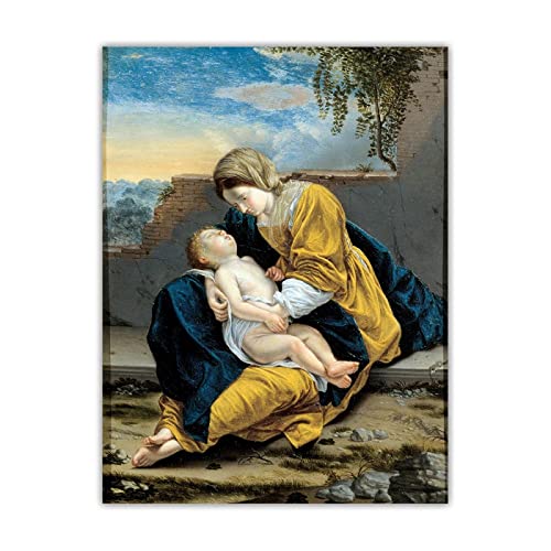 JQNDDP Artemisia Gentileschi Póster La Madre con el niño Arte de la Pared Artemisia Gentileschi Impresiones y Pintura en Lienzo Decoración para el hogar Imagen 60x80cm Sin Marco