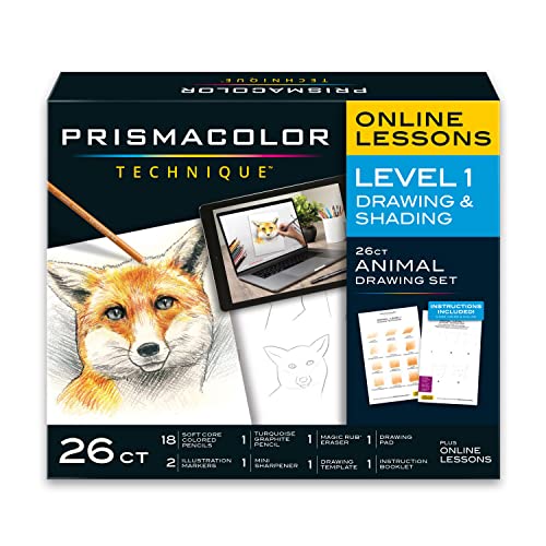 Prismacolor Technique Drawing Set, Level 1 Drawing & Shading, 26-Piece Animal