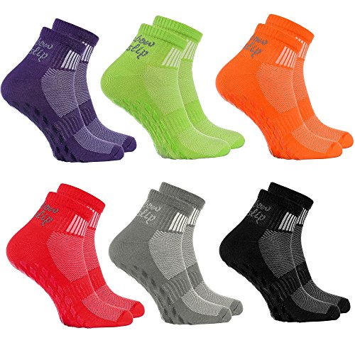 Rainbow Socks - Hombre Mujer Deporte Calcetines Antideslizantes ABS de Algodón - 6 Pares - Púrpura Negro Verde Gris Rojo Naranja - Talla 44-46