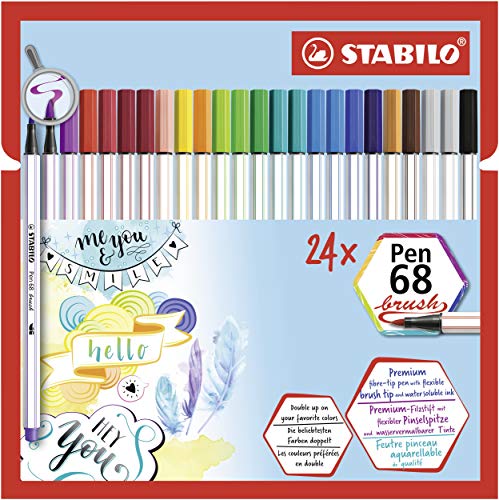 Stabilo, Rotulador punta de pincel STABILO Pen 68 brush - Estuche de cartón con 24 colores
