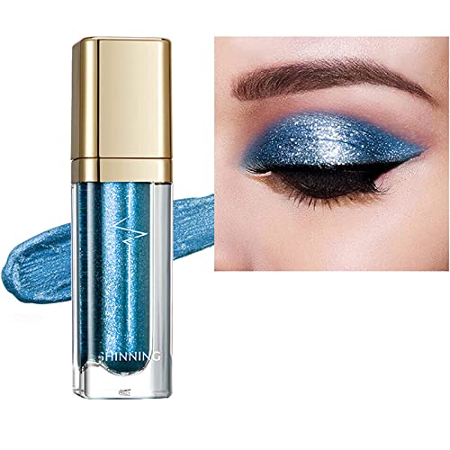 Sombra de Ojos Líquida,Sombras de Ojos Líquida Brillante,Sombra Ojos Purpurina,Sombra Ojos Brillante,Sombra Ojos Waterproof,para Bodas o Maquillaje Diario(05# Color Azul Lago)