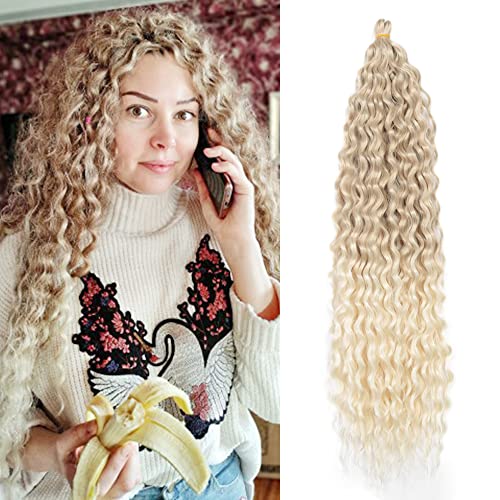 Deep Twist Crochet Hair Mechones de Pelo de Onda de Agua Extensión de Pelo Sintético Rizado Trenzado Ombre Kinky Curl Trenzado Hairpiece, 22 Pulgadas 3 Packs