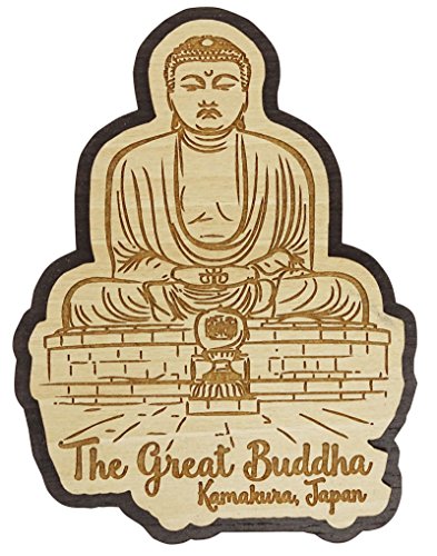 Printtoo Souvenir Wooden El Gran Buda, Kamakura, Japon grabo el iman de nevera