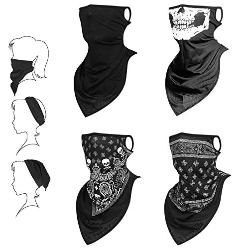 flintronic Seda de Hielo Bandanas con Ganchos, 4Pcs MulticolorBufanda Cara Rave PasamontañAs Polainas De Cuello Tela De Polvo Lavable Viento Motocicleta MáScara Mujeres Hombres