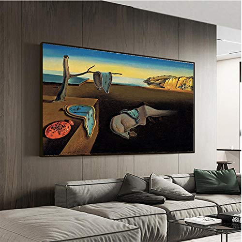 Impresión en lienzo Salvador Dali La persistencia de los relojes de memoria Pintura surrealista Póster Cuadros artísticos de pared para Roo Decoración de pared 80x120cm (32x47in) Con marco