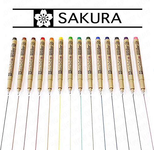 Sakura Pigma Micron Rotuladores de punta fina de color, set de 14, 0,5 mm