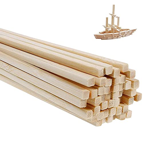 Palos Cuadrados de Madera, 50 Unidades Listones de Madera de 4 x 4 mm, Varillas de Bambú para Manualidades, Set Palo de Madera Bambú Extra Largo Natural, para Manualidades y Bricolaje