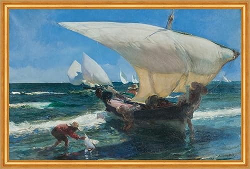 Biller Antik En la costa de Valencia España velero pintura Joaquin Sorolla arte A2 161