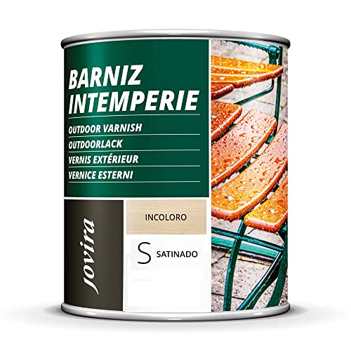 Barniz Intemperie Transparente, decora y embellece todo tipo de maderas al exterior, mesas, sillas, muebles, barcos, terrazas (750 Mililitros, Satinado)