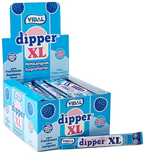 Vidal Golosinas Dipper XL. Caramelo Blando Masticable sabor Frambuesa. Color azul. Estuche 100 unidades.