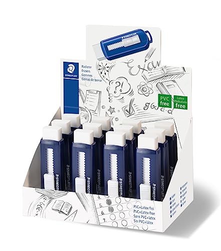 Staedtler 525 PS1 Gomma con protezzione in plastica, ftalati e latex free, Bianco/Blu, 1 pezzo