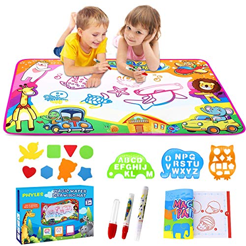 PHYLES Agua Dibujo Pintura, Alfombra Mágicas, Alfombra de Agua con Bolígrafos Mágicos, Juguete Educativo Regalo Ideal de Cumpleaños Juego para Niños Niñas de 2+ Años