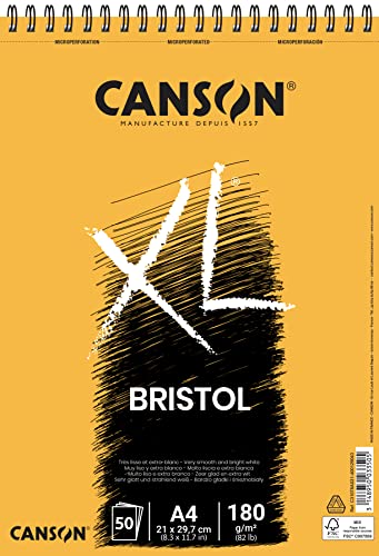 Canson Álbum Espiral 21x29,7 50H XL Bristol Extraliso 180g, Blanco, A4