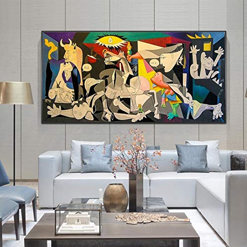 Guernica de Picasso Pinturas en lienzo Reproducciones Lienzo famoso Arte de la pared Pósteres e impresiones Imágenes Decoración de la pared del hogar 100x200cm (39x78inch) con marco dorado