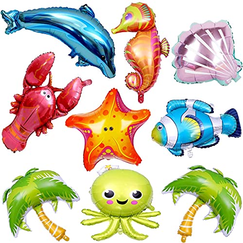 LUKDUNG Globos de animales oceánicos de dibujos animados de animales de mar grandes peces de mar estrellas de mar mariscos de aluminio globos de peces tropicales para niños fiesta de cumpleaños