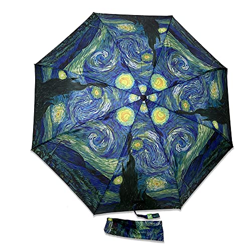 Paraguas plegable automático portátil con impresión cuadros artistas Van Gogh Klimt Noche estrellada Ródano Iris Café Terraza Beso Girasoles Idea regalo Navidad, VAN GOGH NOCHE ESTRELADA