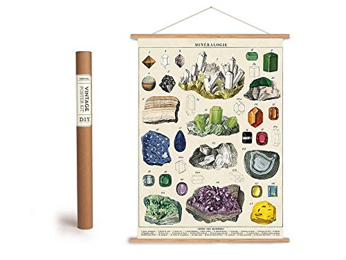 Cavallini Juego de pósteres Vintage con Listones de Madera (Marco) y cordón para Colgar, diseño de minerales, Piedras Preciosas.