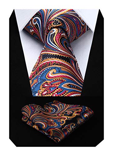 HISDERN Conjunto de corbata y bolsillo con pañuelo de boda floral Paisley para hombre