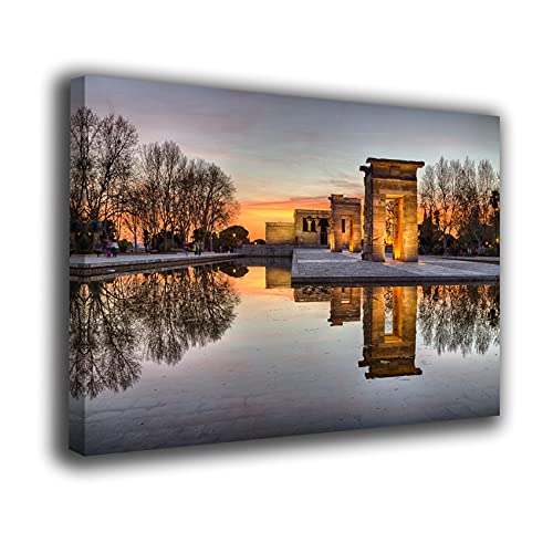 Cuadro Lienzo Canvas Templo de Debod Iluminado Madrid– Varias Medidas - Lienzo de Tela Bastidor Madera de 3 cm - Impresion Alta resolucion (120, 80)