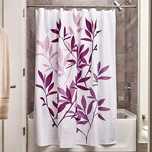 iDesign Leaves Cortina de ducha, Cortina de baño de diseño de tamaño estándar, 183,0 cm x 183,0 cm, Elegantes cortinas estampadas con dibujo de hojas, Poliéster violeta