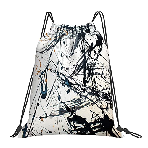 Mochila con cordón deportivo ajustable,Rojo brillante Mano creativa abstracta moderna Expresionismo azul Pollock Jackson Pintura c,Bolsa de gimnasio Bolsa de cuerda impermeable Bolsa de yoga deportiva