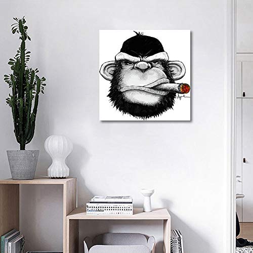 Dibujado a Mano Animales Gorila Fumando Pintura al óleo Pared Decoración Acrilica Cuadro Fácil de colgar Moderno Hogar Lienzo Arte,NoFrame,80x100cm
