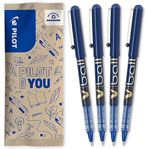 PILOT - Flow Pack 4uds - Bolígrafo Roller tinta líquida V-Ball 07 Medio, azul